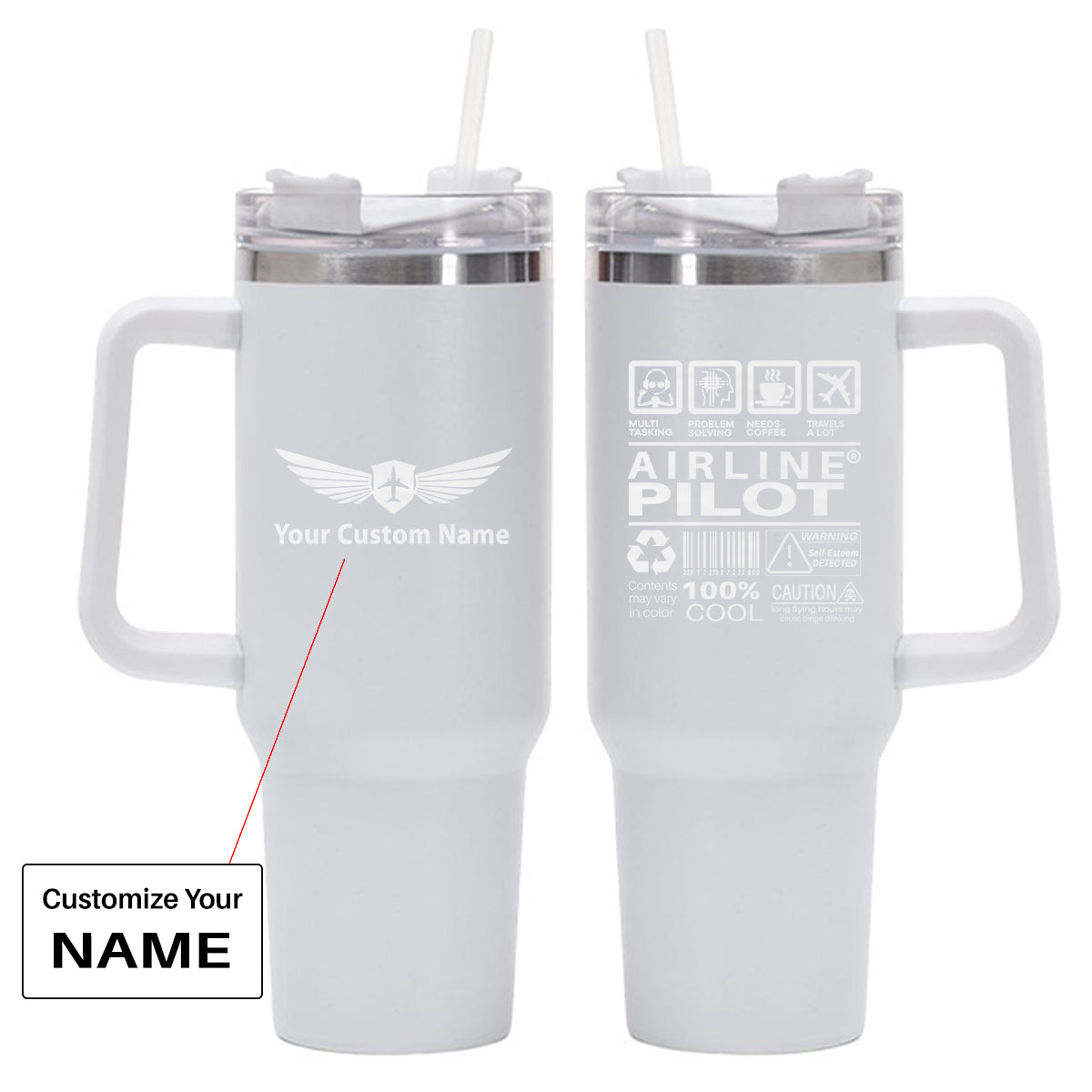 Airline Pilot Label Designed 40oz Stainless Steel Car Mug With Holder