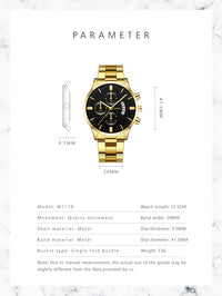 Thumbnail for Men's Business Quartz Watch: Large Dial with 3 Sub-Dials, Calendar Function & Stainless Steel Strap