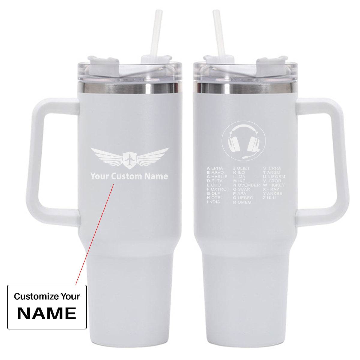 Aviation Alphabet 3 Designed 40oz Stainless Steel Car Mug With Holder