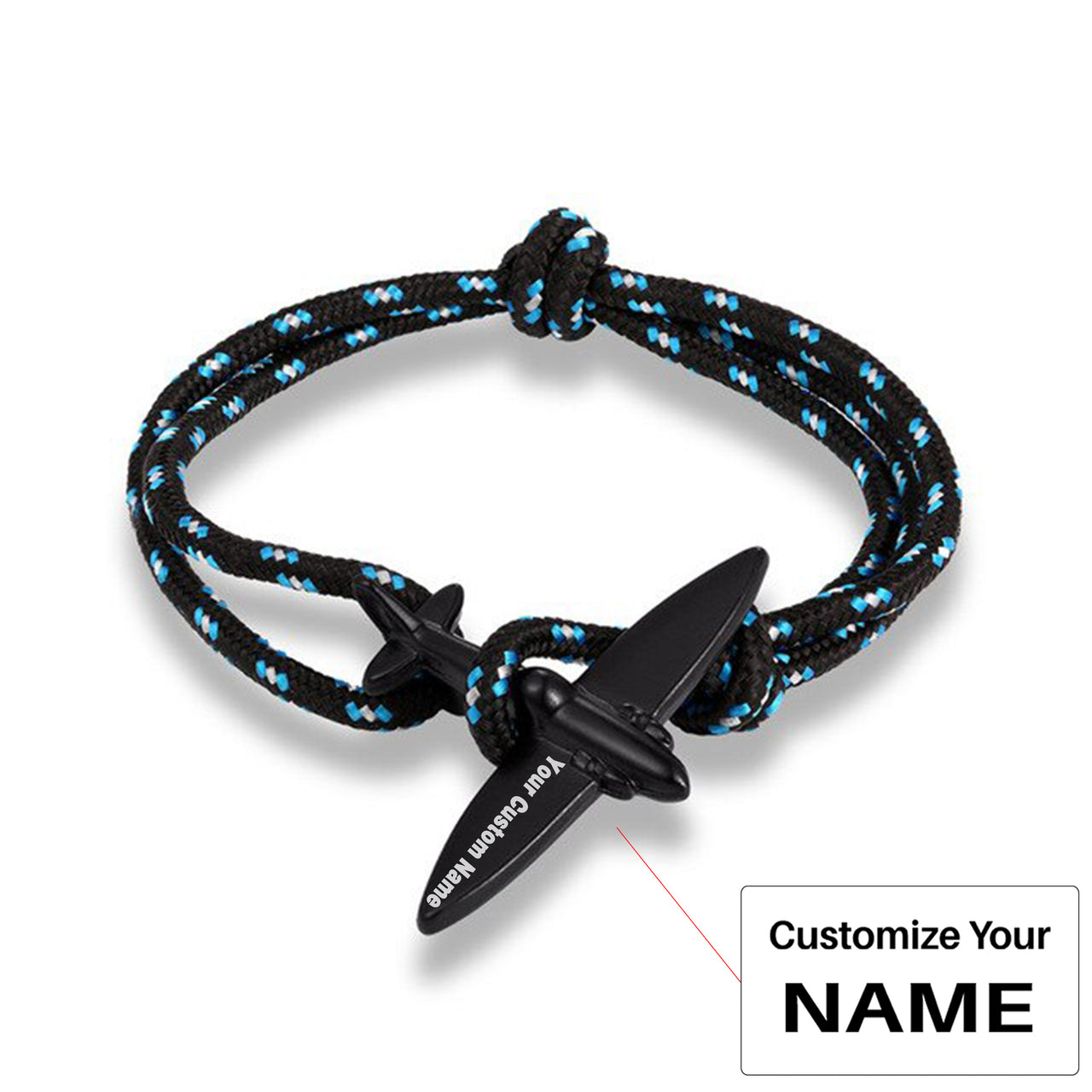 (Edition 4) - Thinner & Small Airplane Designed Bracelets Black (Adjustable)