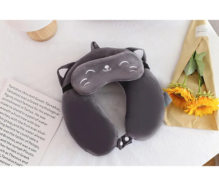 Cartoon U-Shaped Memory Cotton Neck Pillow: Soft Travel Headrest