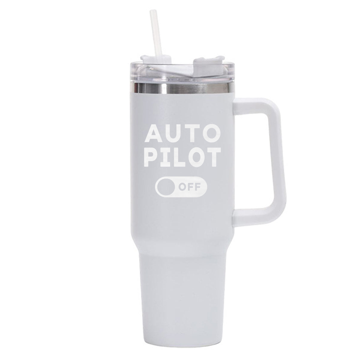 Auto Pilot Off Designed 40oz Stainless Steel Car Mug With Holder