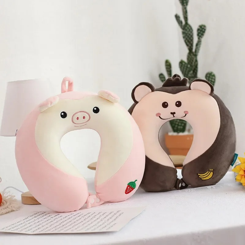 Cartoon U-Shaped Memory Cotton Neck Pillow: Soft Travel Headrest