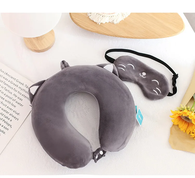 Cartoon U-Shaped Memory Cotton Neck Pillow: Soft Travel Headrest