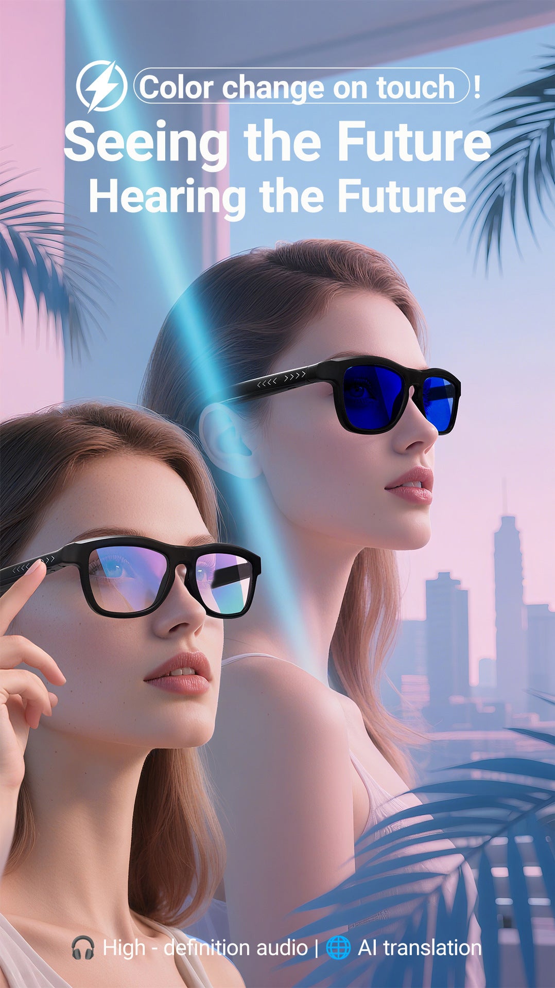 All-in-One GV90 Smart Glasses: Photochromic, Adjustable Light, Bluetooth Calls, Music & AI Translation