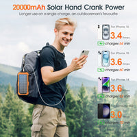 Thumbnail for 20000mAh Solar Power Bank: 4 Built-in Cables, Hand Crank, 6 Outputs/4 Inputs