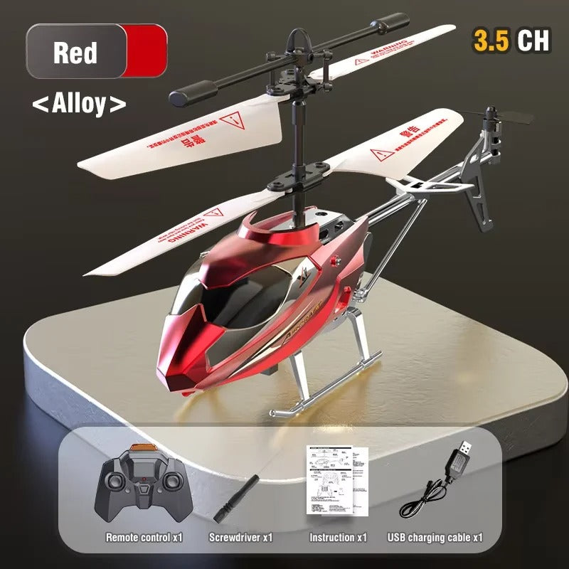 Side view of XK913 3.5CH RC Helicopter Light, Fall-Resistant aviation RC model in durable ABS plastic with electronics.
