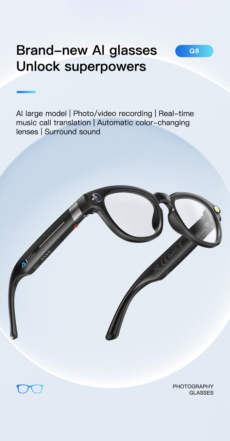 Q8 Anti-Shake AI Glasses: 8MP Photography, Object Recognition & Real-Time Translation