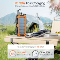 Thumbnail for 20000mAh Solar Power Bank: 4 Built-in Cables, Hand Crank, 6 Outputs/4 Inputs