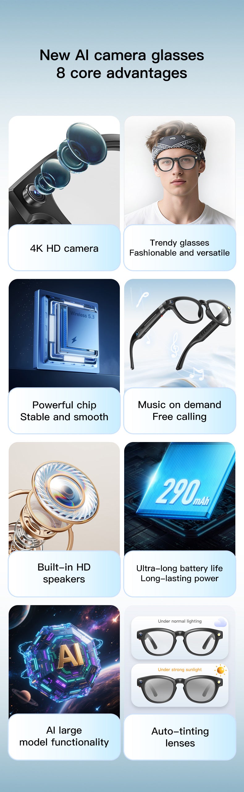 Q8 Anti-Shake AI Glasses: 8MP Photography, Object Recognition & Real-Time Translation