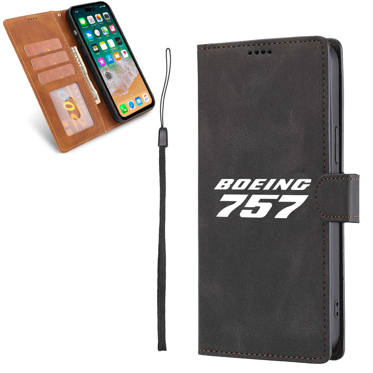 Boeing 757 & Text Designed Leather Samsung S & Note Cases