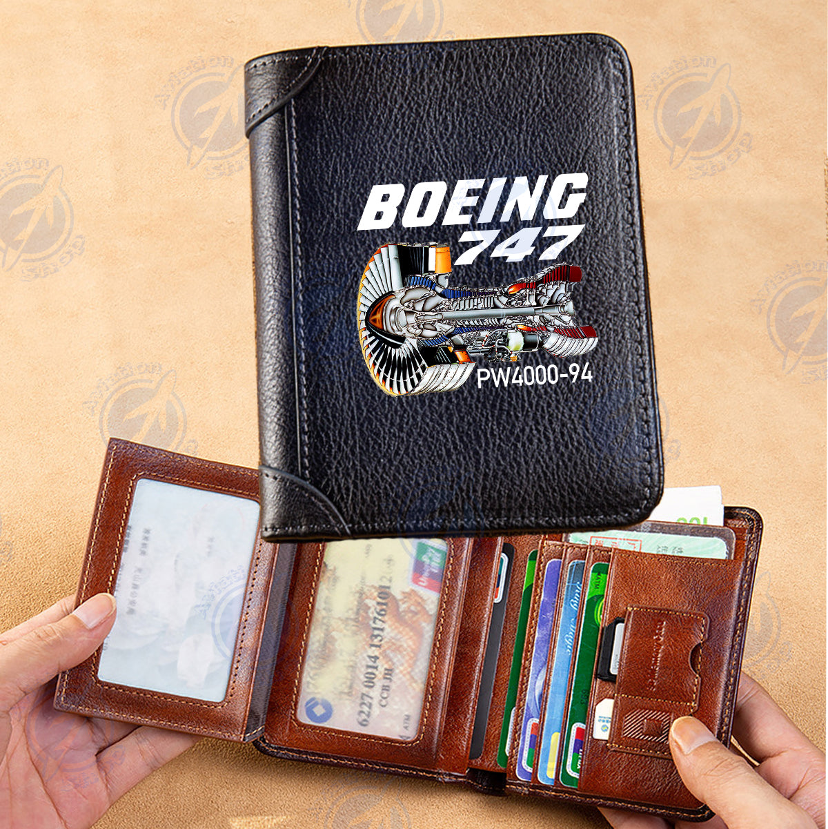 Boeing 747 & PW4000-94 Engine Designed Leather Wallets