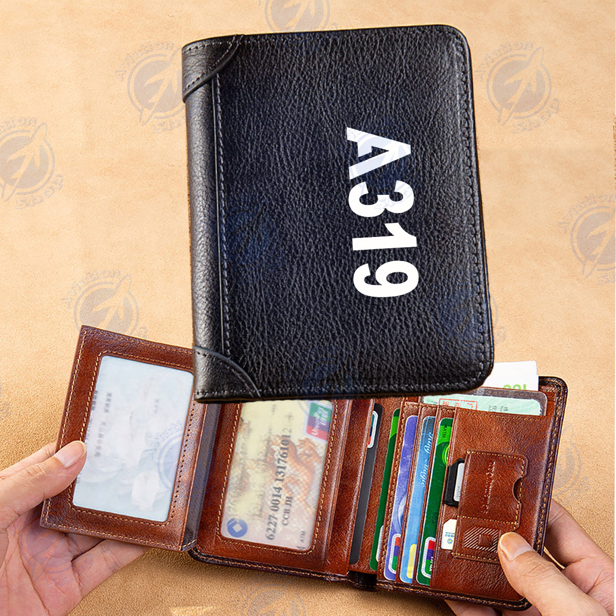 A319 Text Designed Leather Wallets