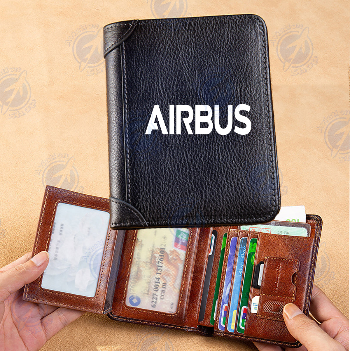 Airbus & Text Designed Leather Wallets