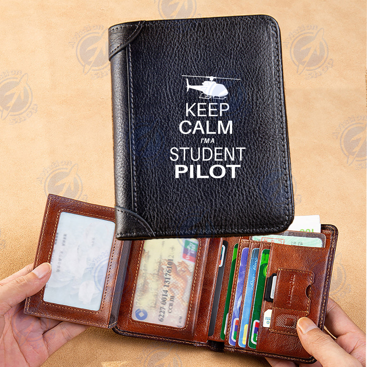 Student Pilot (Helicopter) Designed Leather Wallets