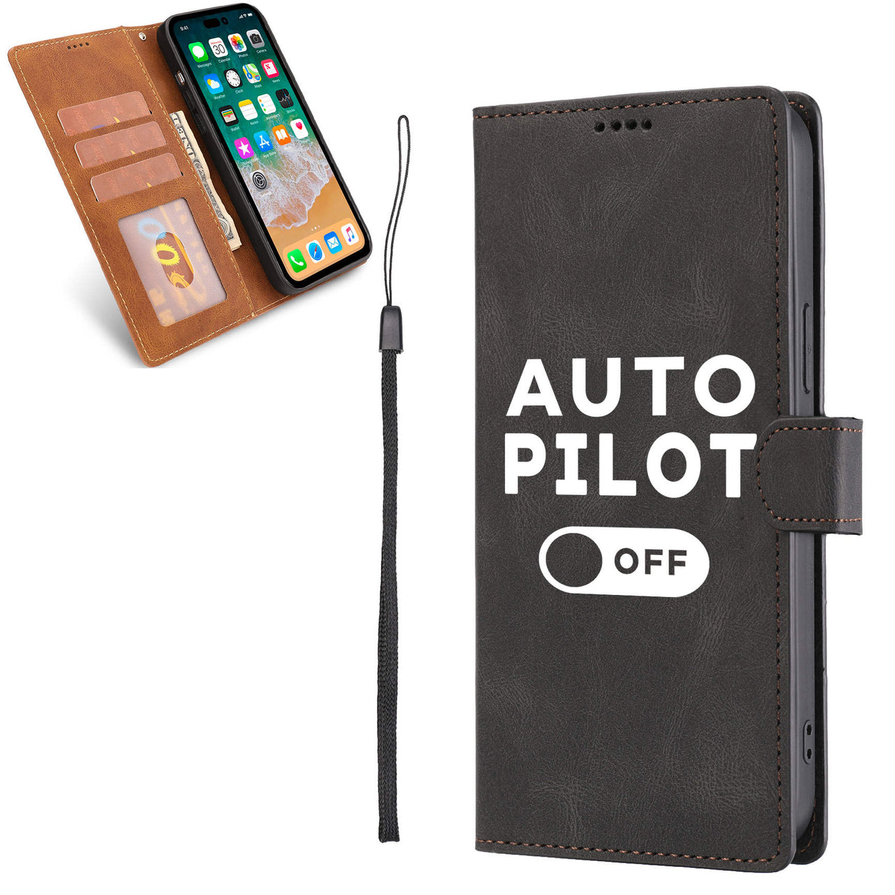 Auto Pilot Off Designed Leather iPhone Cases