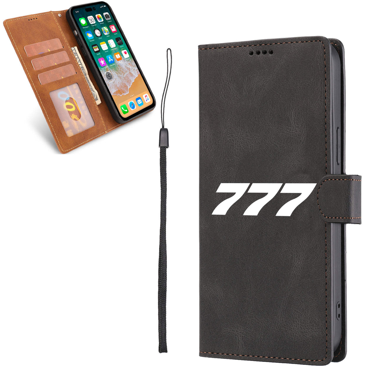 777 Flat Text Designed Leather iPhone Cases