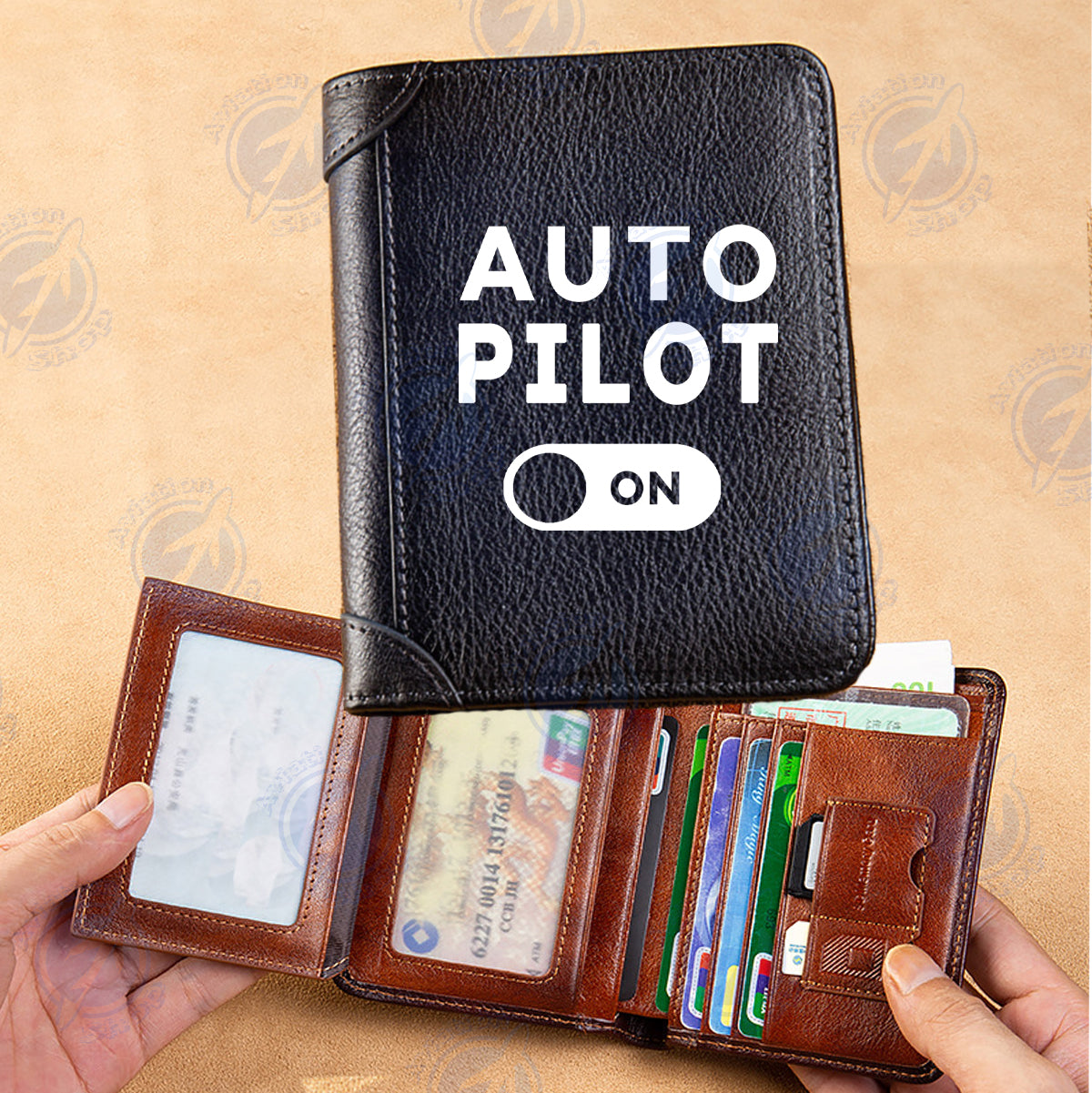 Auto Pilot ON Designed Leather Wallets