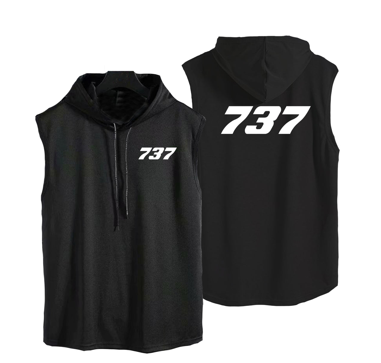 737 Flat Text Designed Hooded Tank Tops