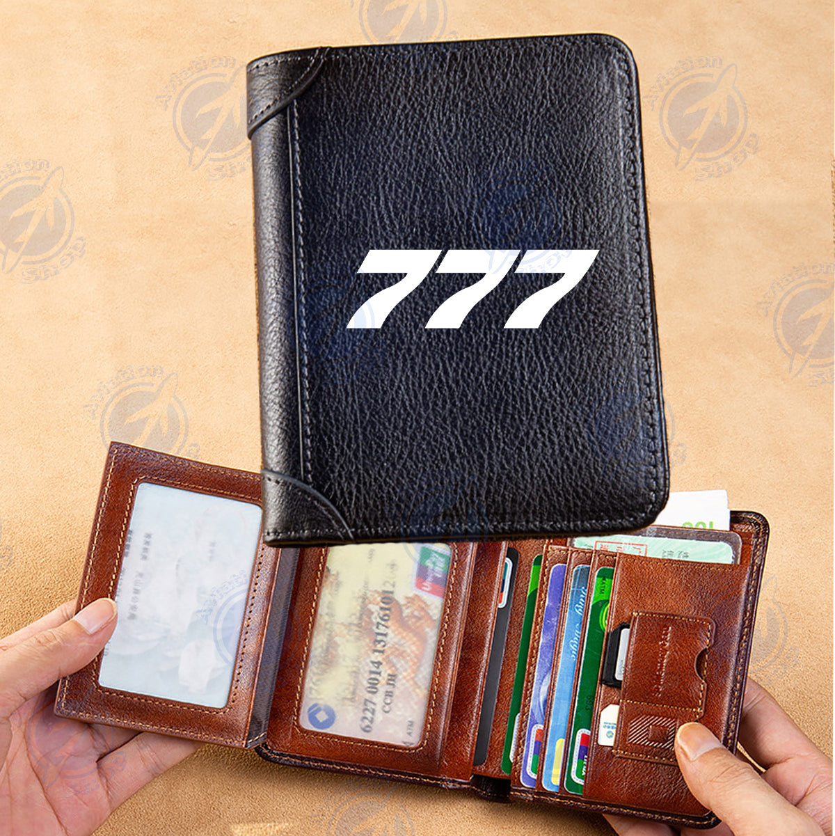 777 Flat Text Designed Leather Wallets