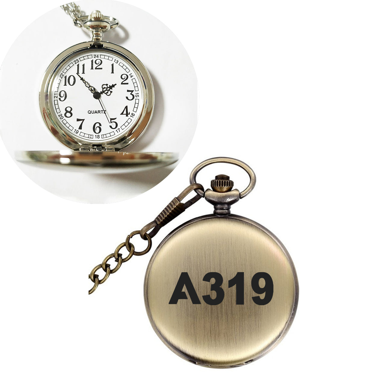 A319 Flat Text Designed Pocket Watches