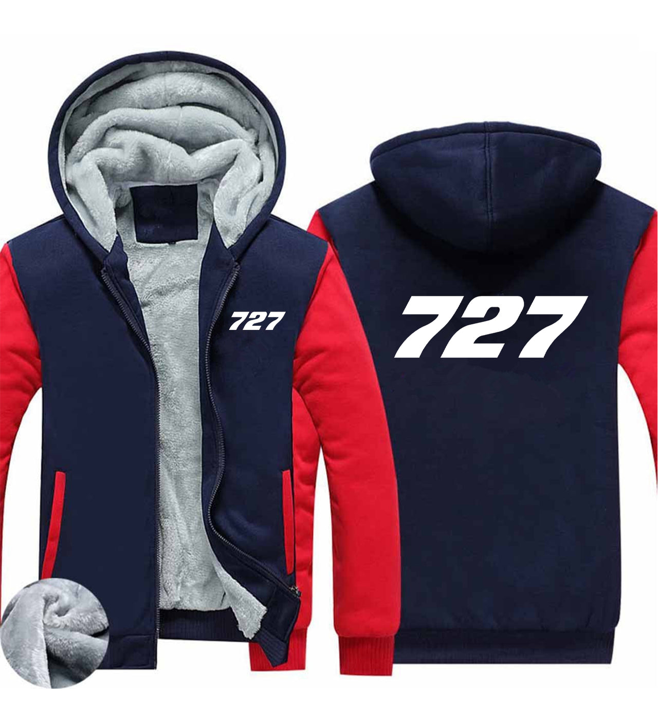 727 Flat Text Designed Zipped Sweatshirts