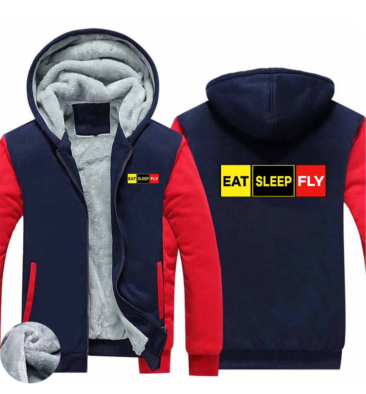 Eat Sleep Fly (Colourful) Designed Zipped Sweatshirts