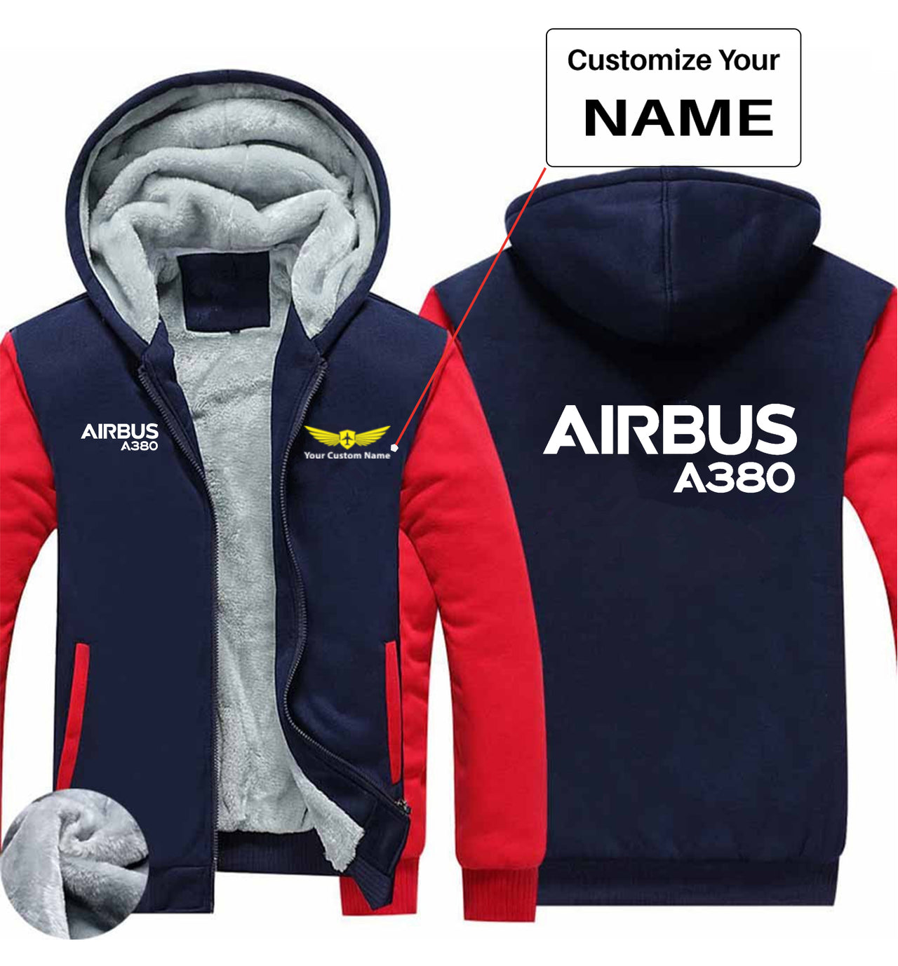 Airbus A380 & Text Designed Zipped Sweatshirts