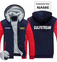 Thumbnail for Gulfstream & Text Designed Zipped Sweatshirts
