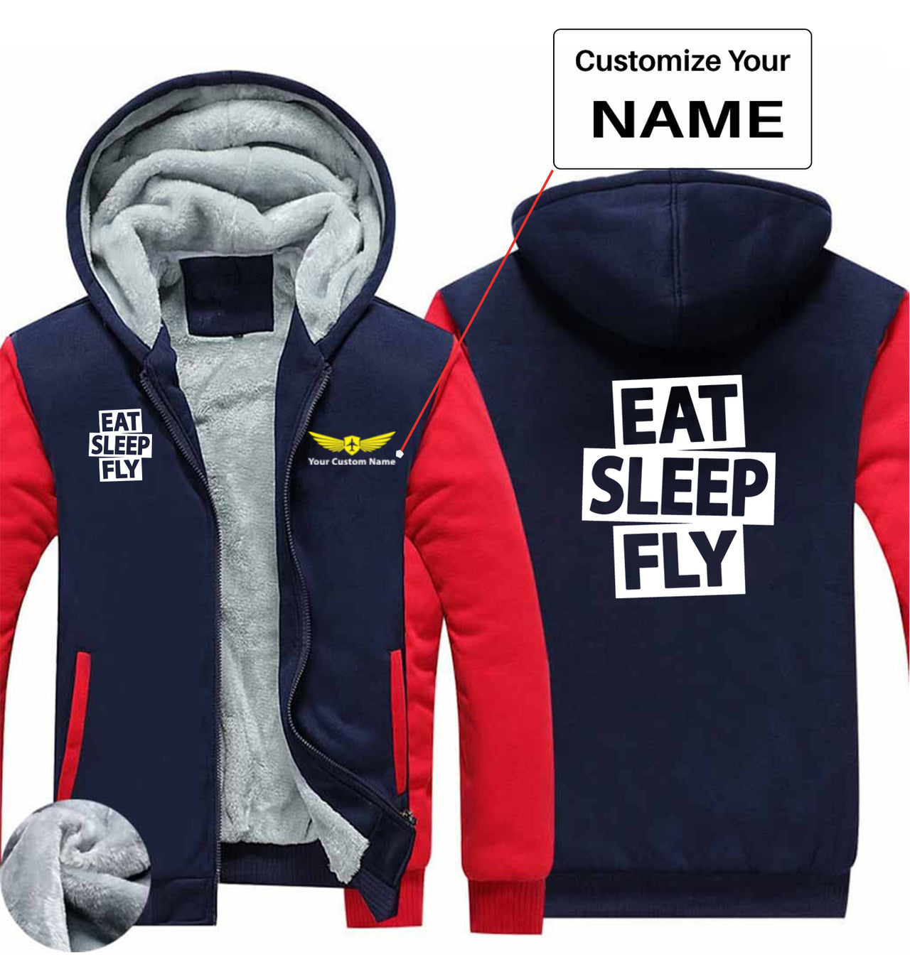 Eat Sleep Fly Designed Zipped Sweatshirts