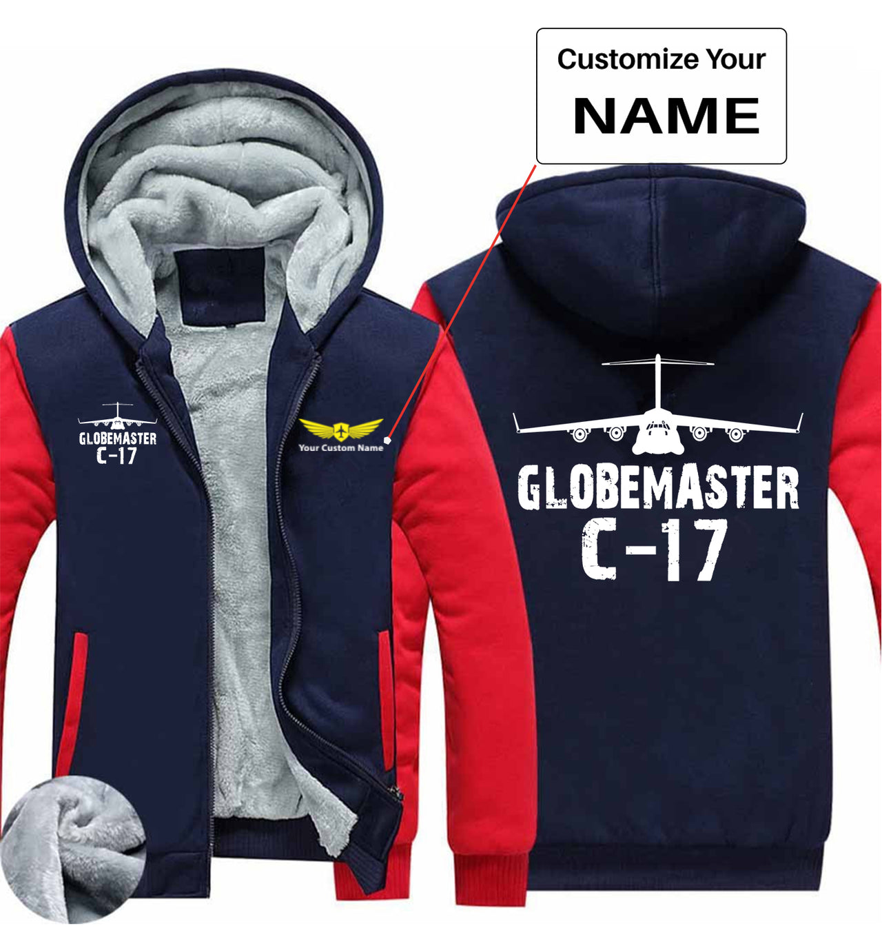GlobeMaster C-17 & Plane Designed Zipped Sweatshirts