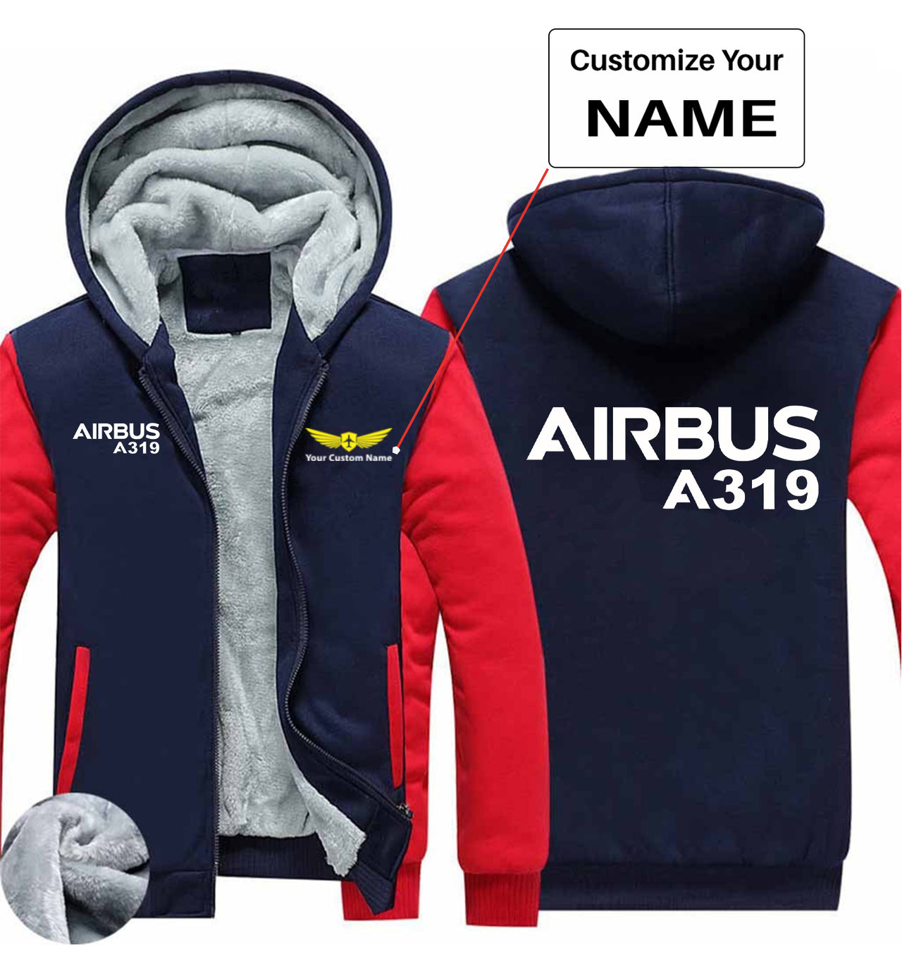 Airbus A319 & Text Designed Zipped Sweatshirts