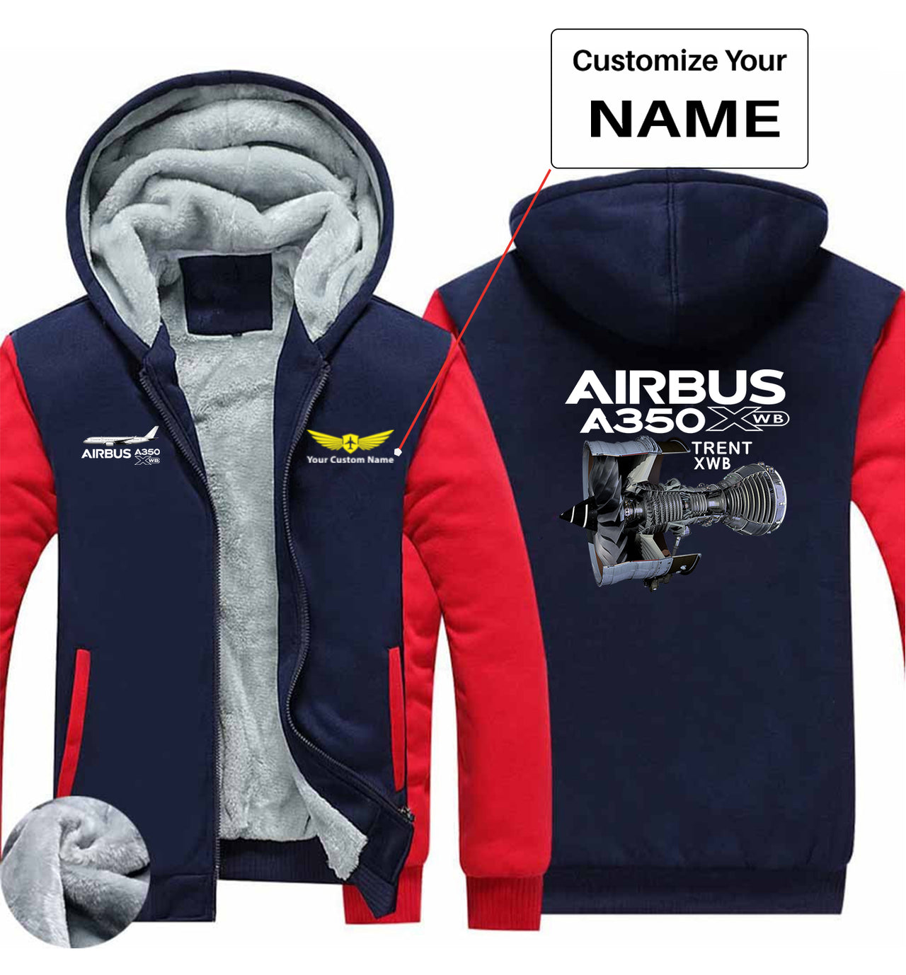 Airbus A350 & Trent XWB Engine Designed Zipped Sweatshirts