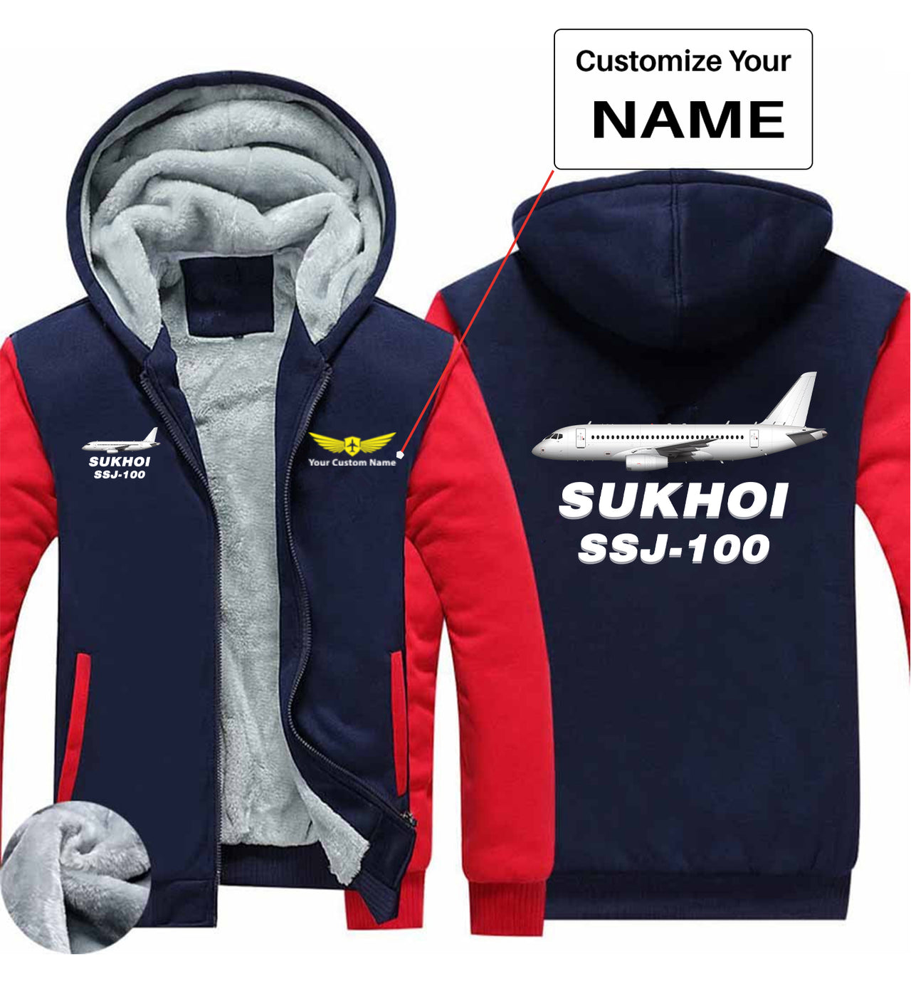 Sukhoi Superjet 100 Designed Zipped Sweatshirts
