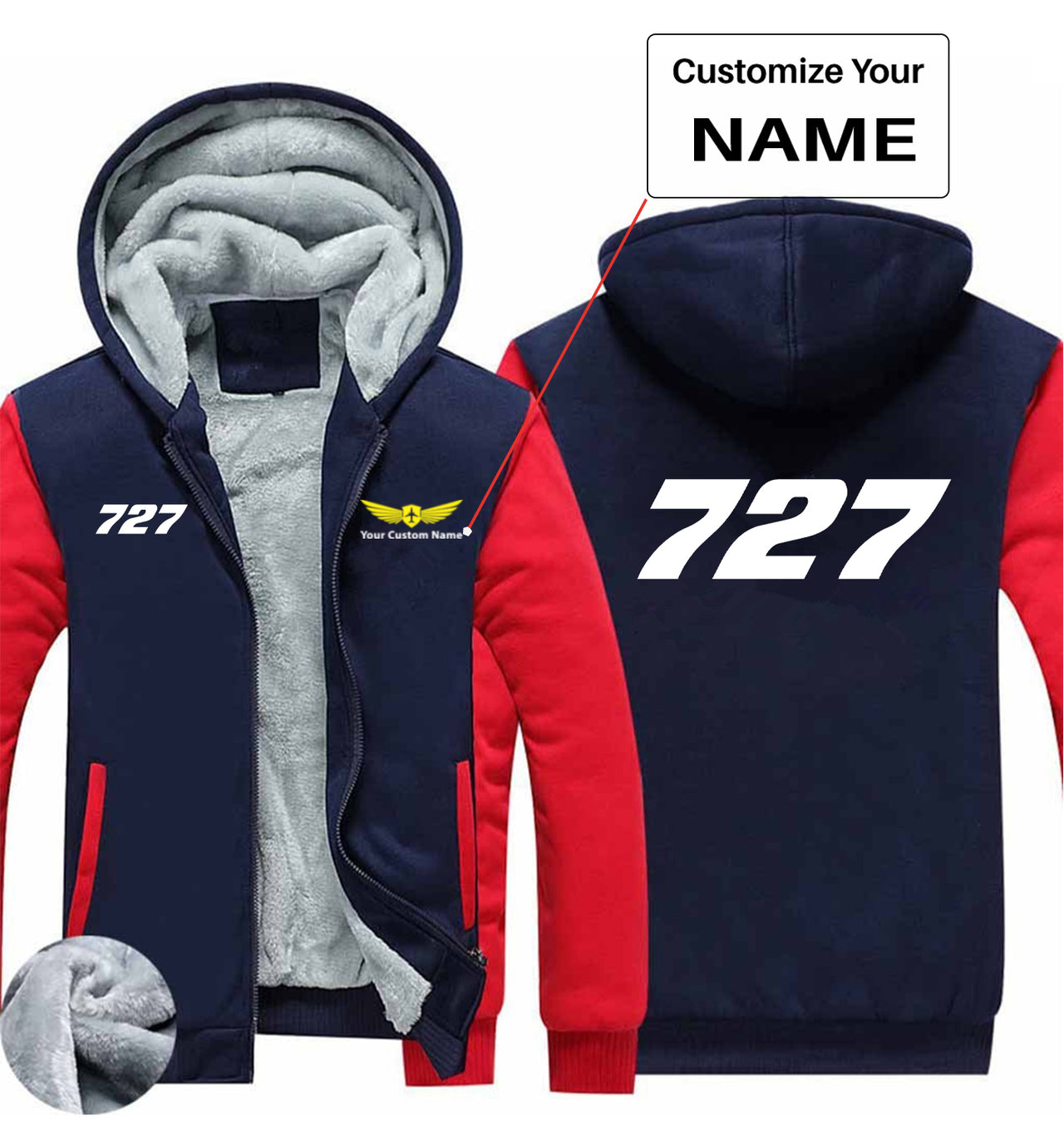 727 Flat Text Designed Zipped Sweatshirts