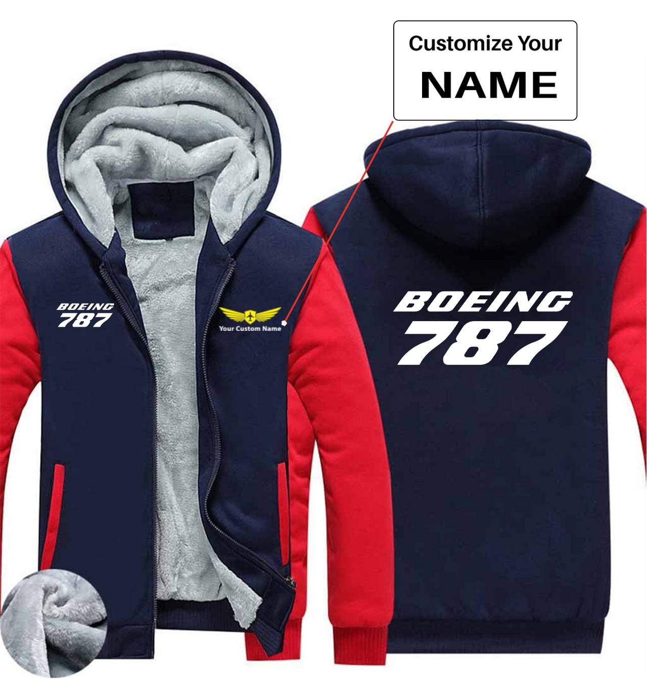 Boeing 787 & Text Designed Zipped Sweatshirts