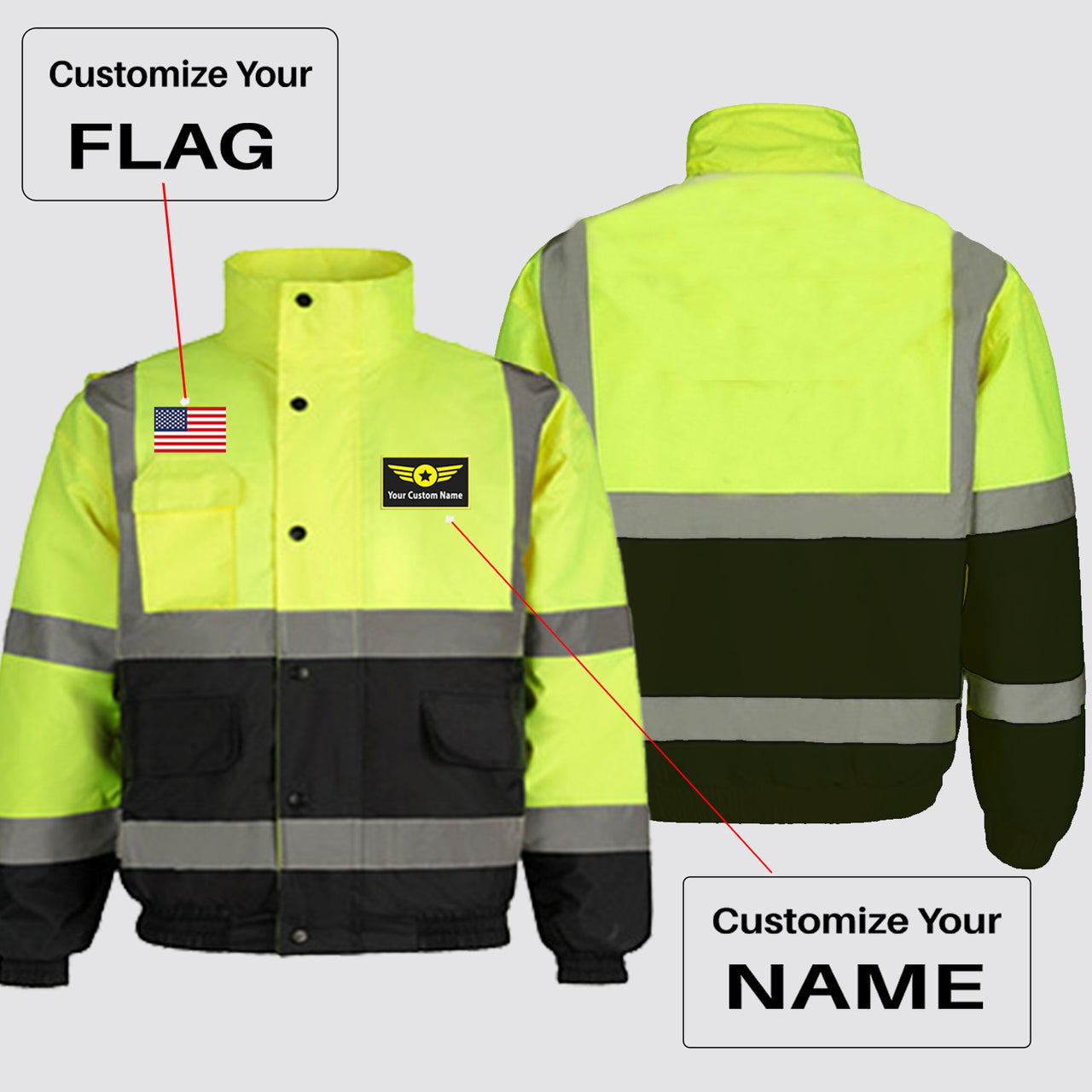 Custom Flag & Name with "Special Badge" Designed Reflective Winter Jackets