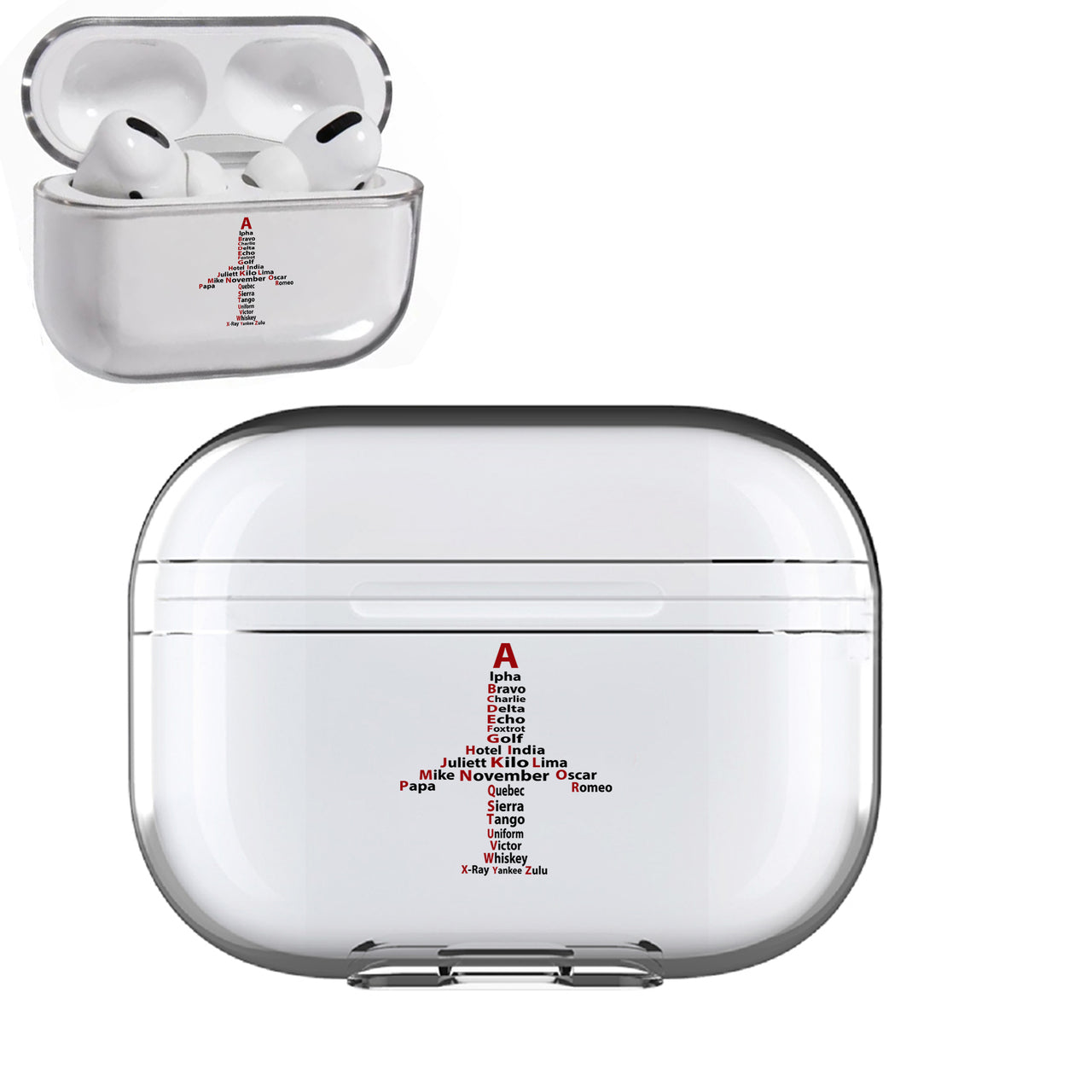 Airplane Shape Aviation Alphabet Designed Transparent Earphone AirPods "Pro" Cases