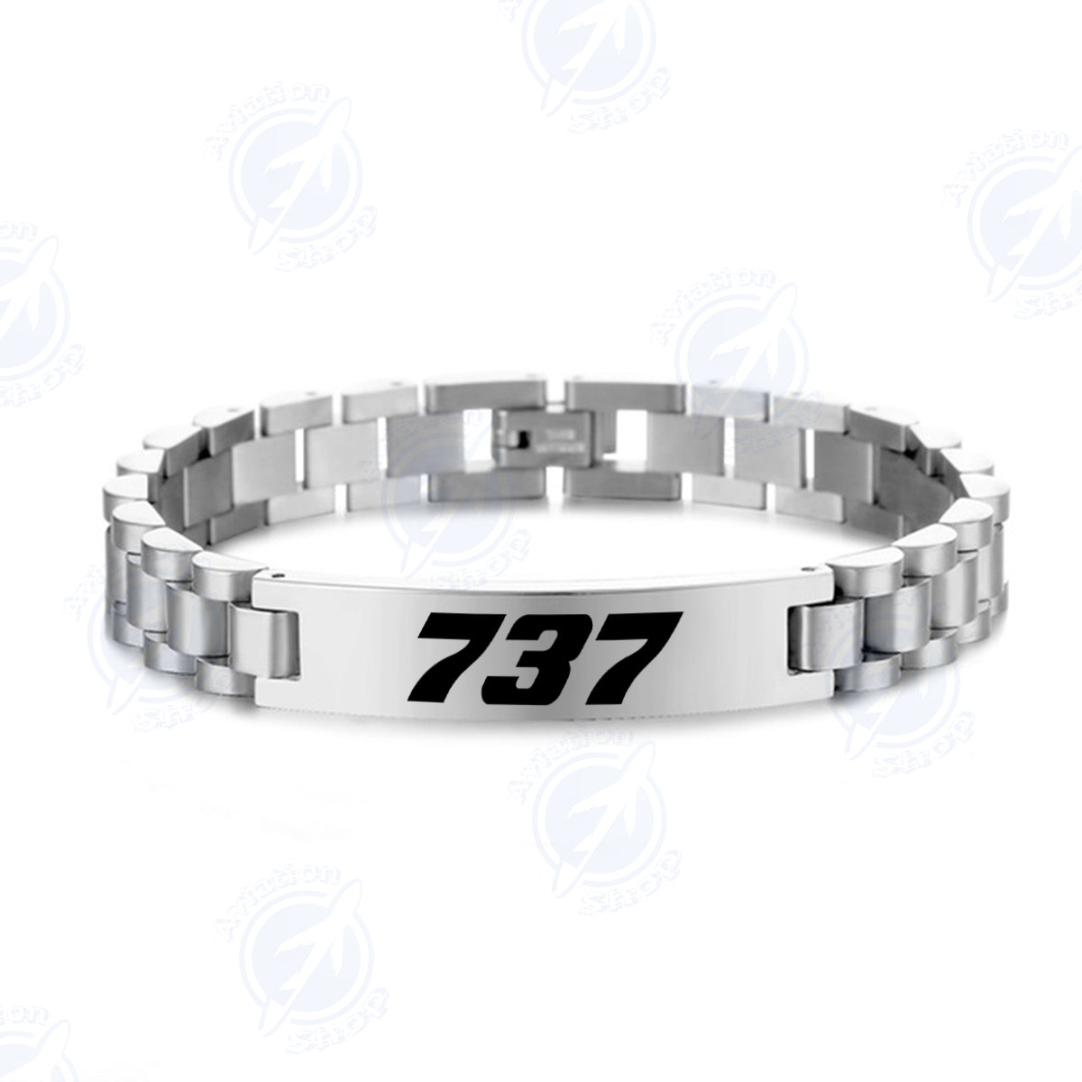 737 Flat Text Designed Stainless Steel Chain Bracelets