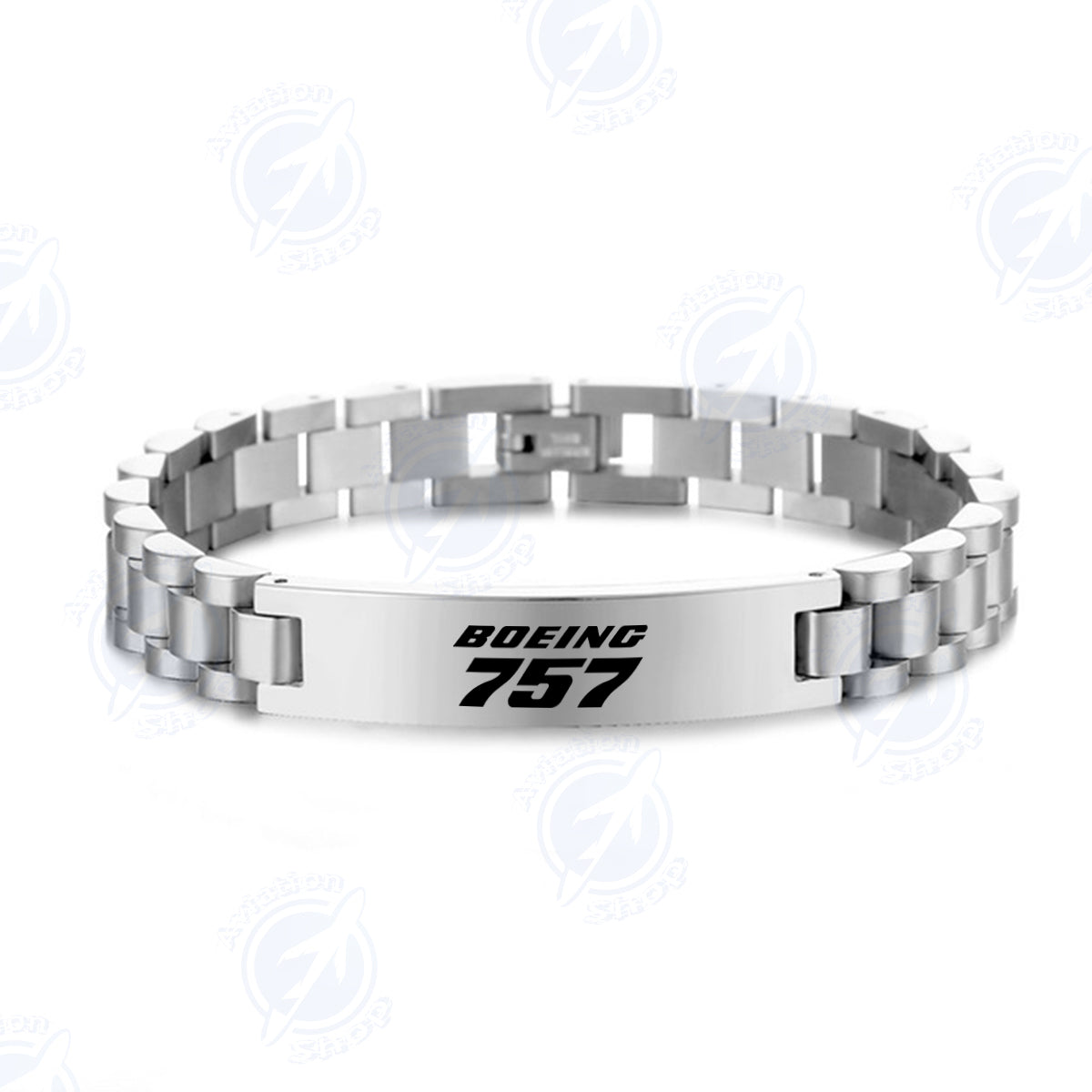 Boeing 757 & Text Designed Stainless Steel Chain Bracelets