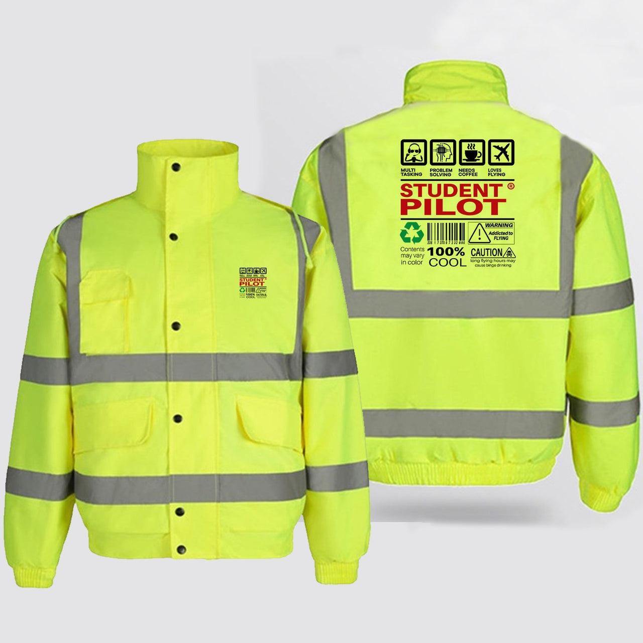 Student Pilot Label Designed Reflective Winter Jackets
