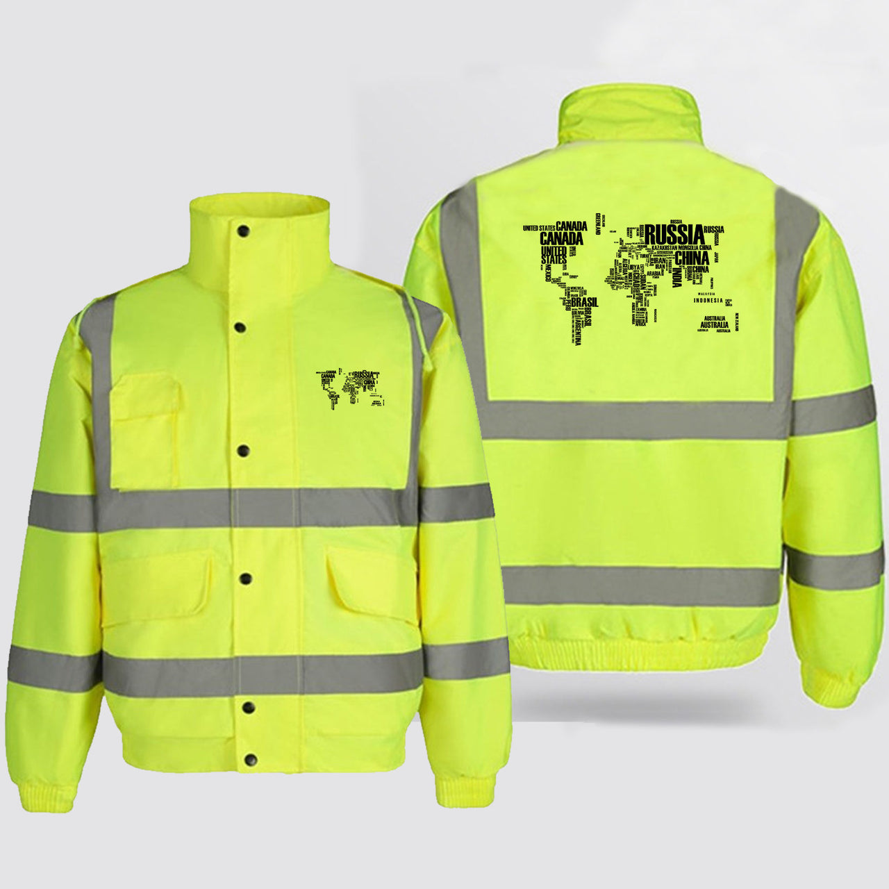 World Map (Text) Designed Reflective Winter Jackets