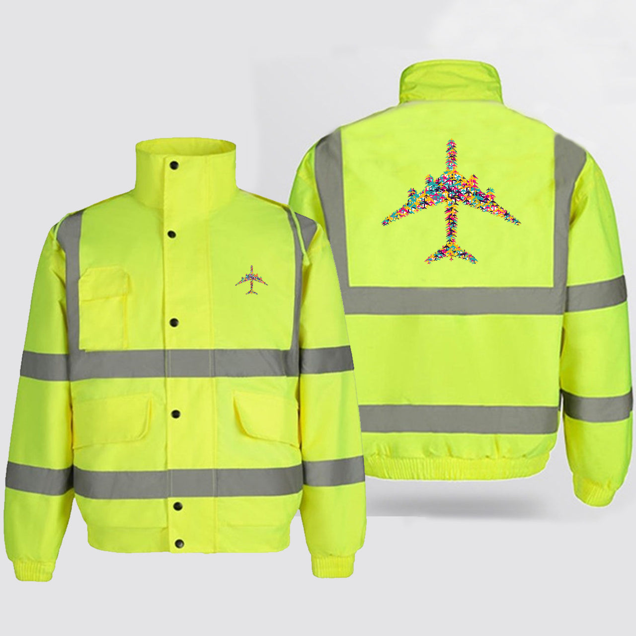 Colourful Airplane Designed Reflective Winter Jackets
