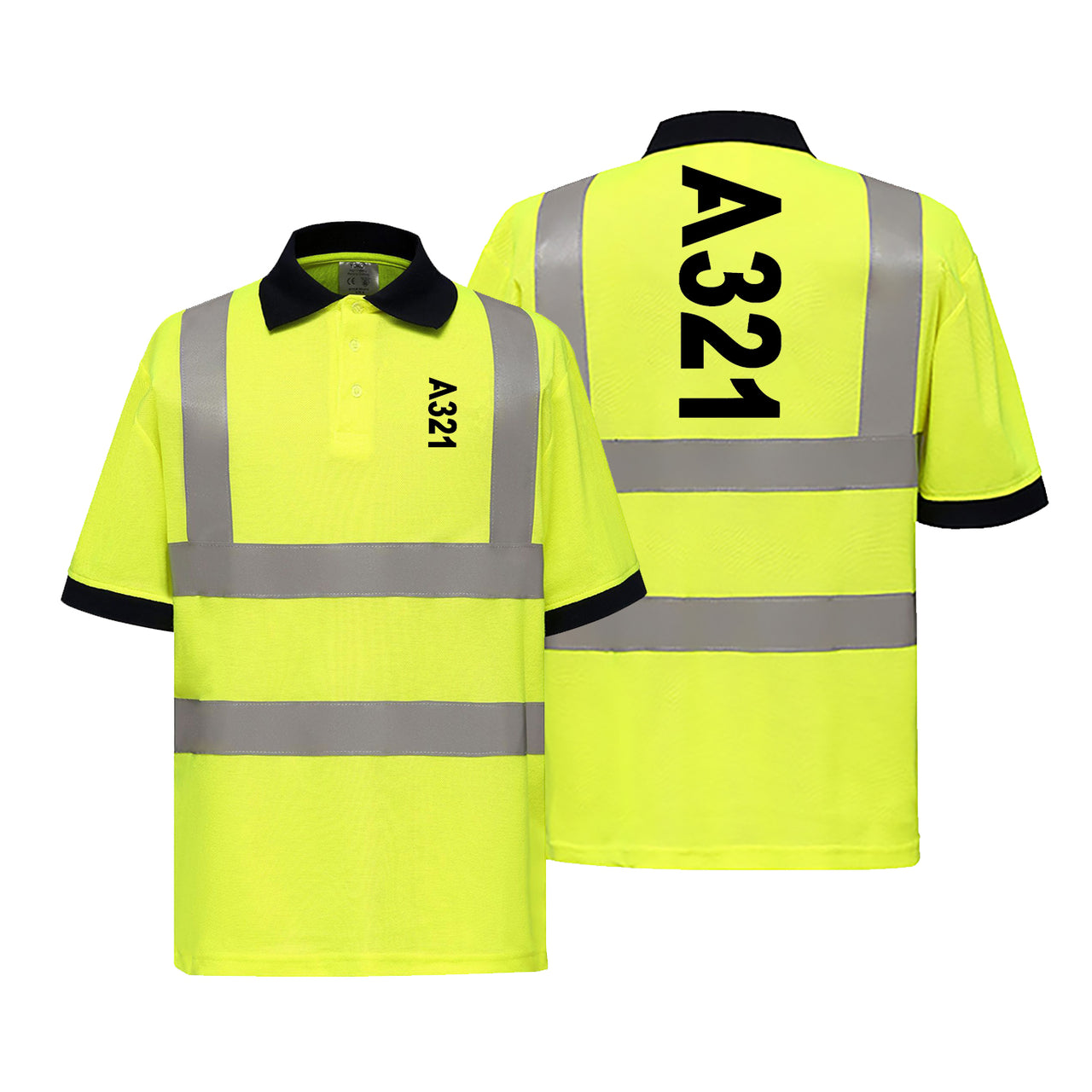 A321 Text Designed Reflective Polo T-Shirts