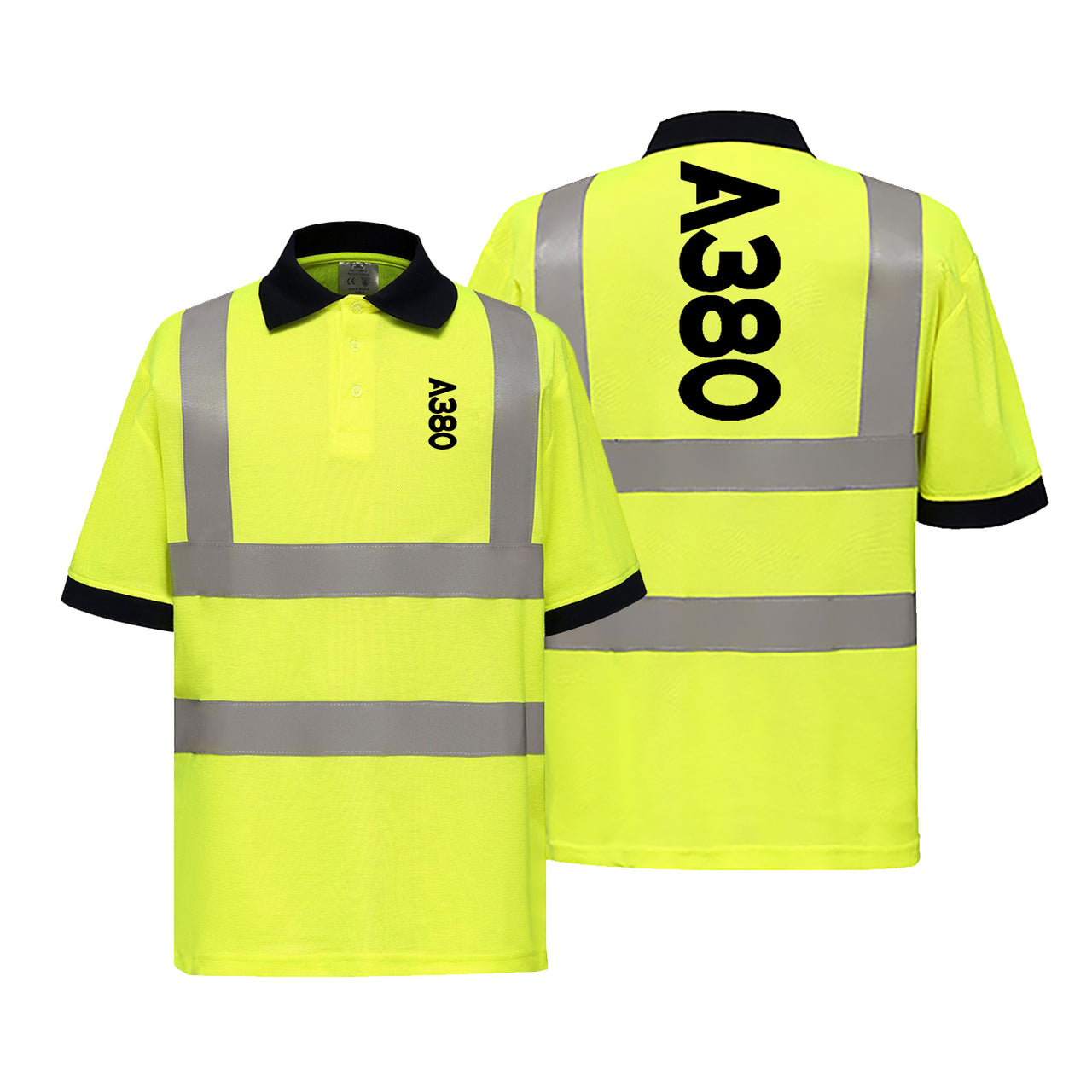 A380 Text Designed Reflective Polo T-Shirts