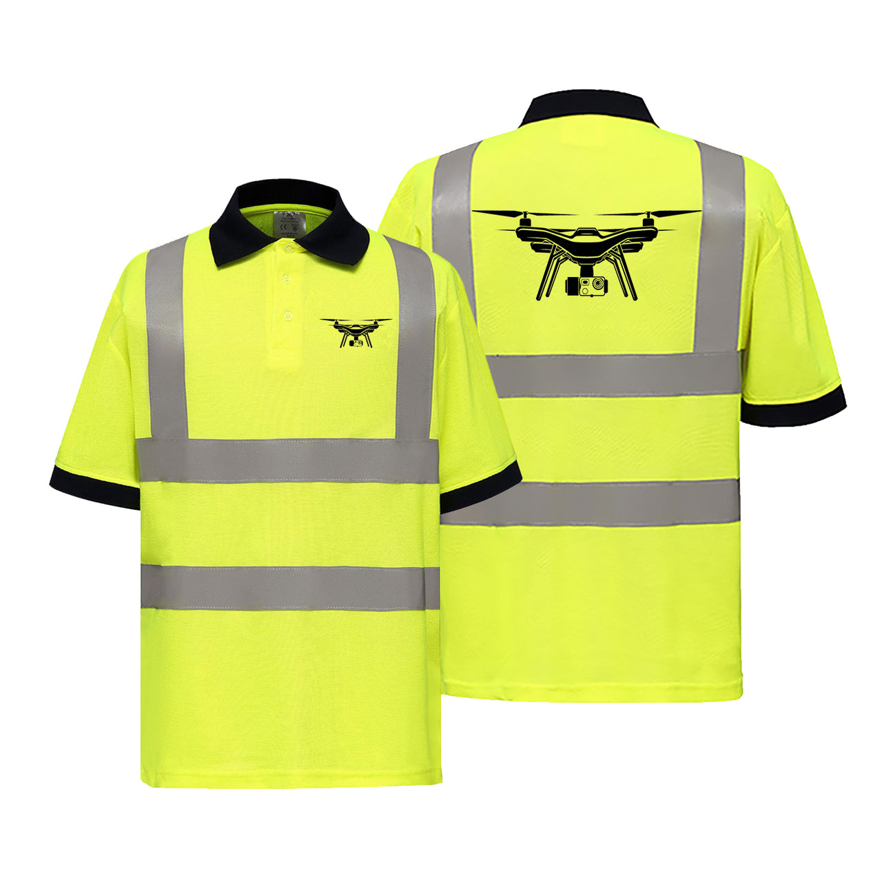 Drone Silhouette Designed Reflective Polo T-Shirts