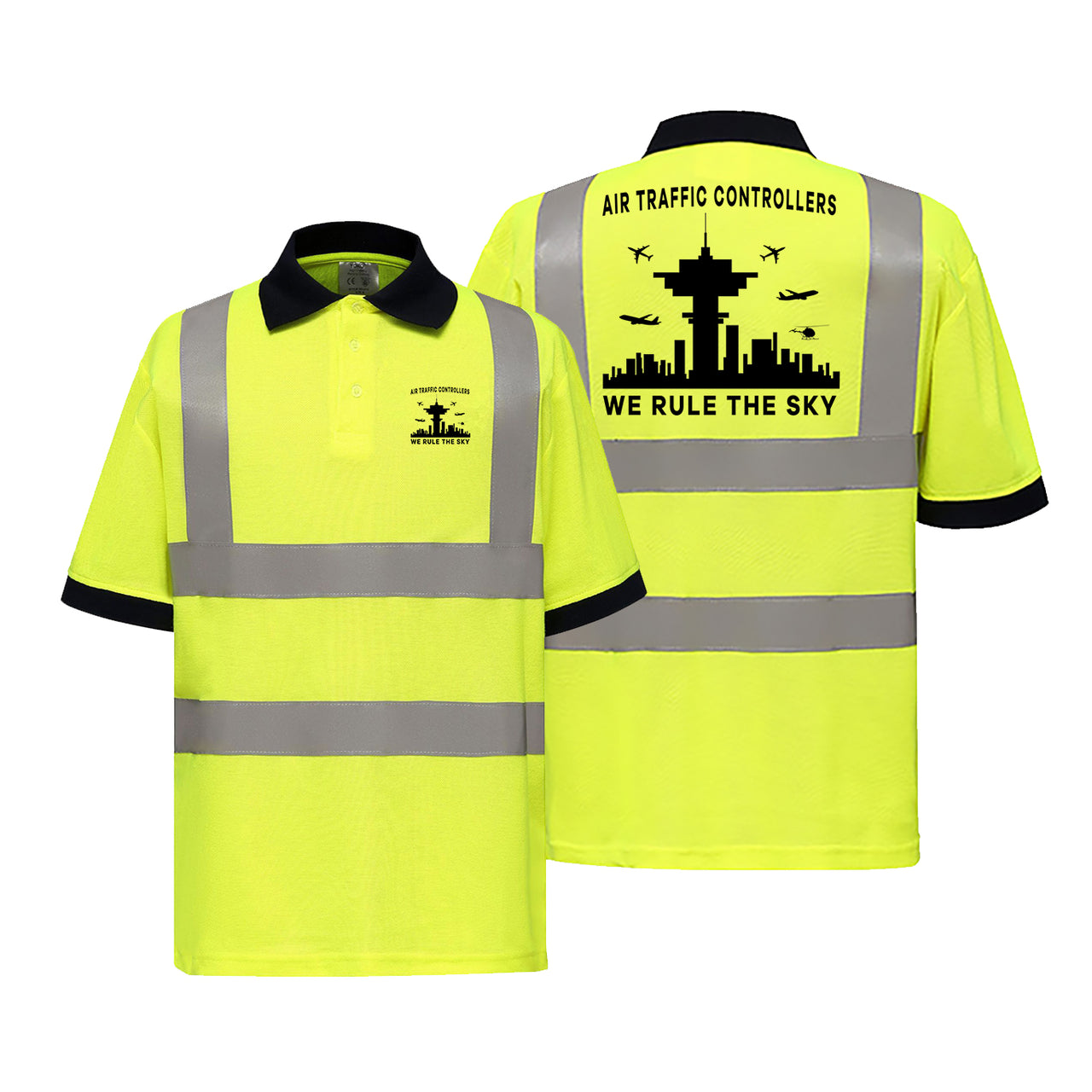 Air Traffic Controllers - We Rule The Sky Designed Reflective Polo T-Shirts