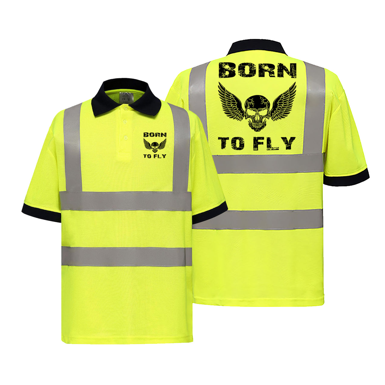 Born To Fly SKELETON Designed Reflective Polo T-Shirts