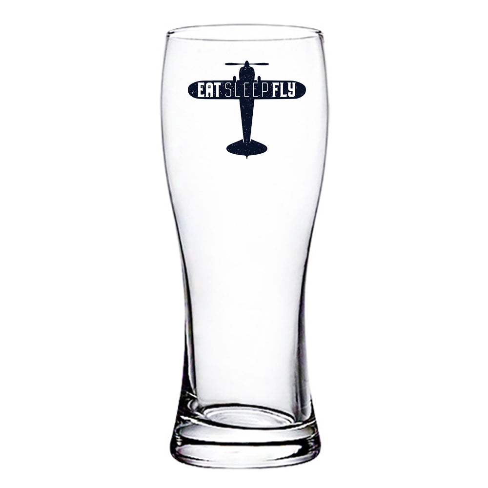Eat Sleep Fly & Propeller Designed Pilsner Beer Glasses