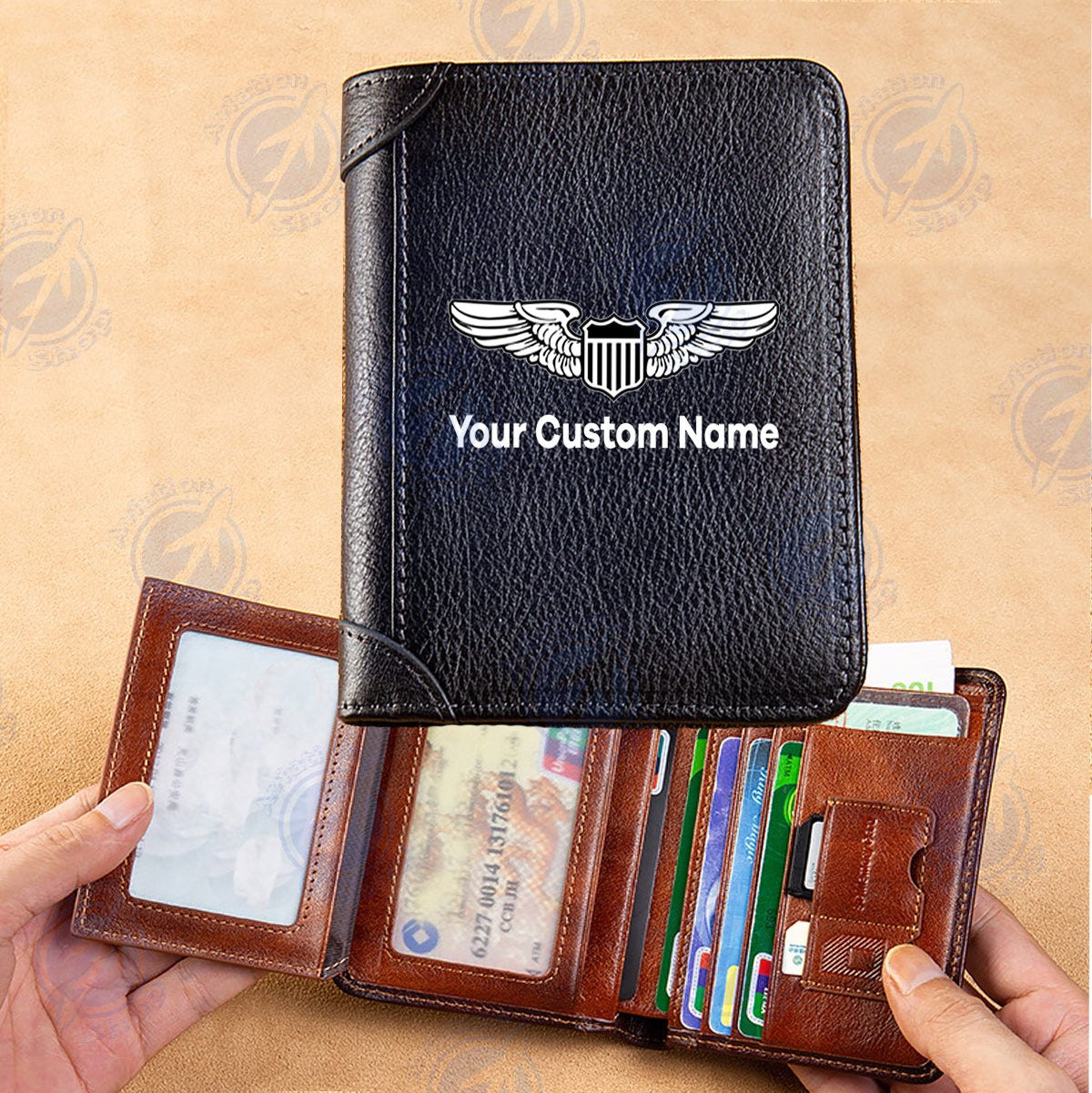 Custom Name (Military Badge) Designed Leather Wallets